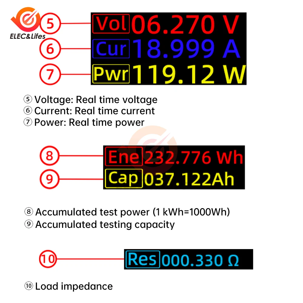 リチウム電池容量モニター,放電電流計,充電テスター,150W, 20色,2.4インチ