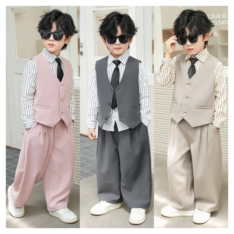 Children's Vest Set Flower Boy First Birthday Photography Outfit Kids Graduation Party Piano Hosting Performance Costume