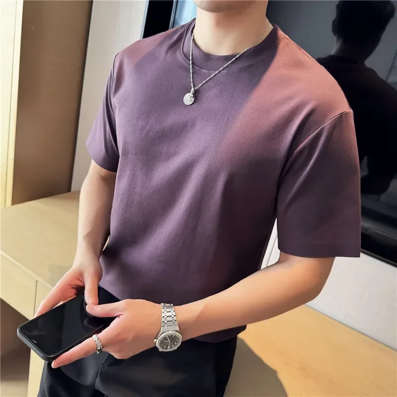 Men T-shirt Short Sleeved 100% Pure Cotton 2024 Summer New Top Solid Casual Loose Round Neck T-shirt High-quality Clothing