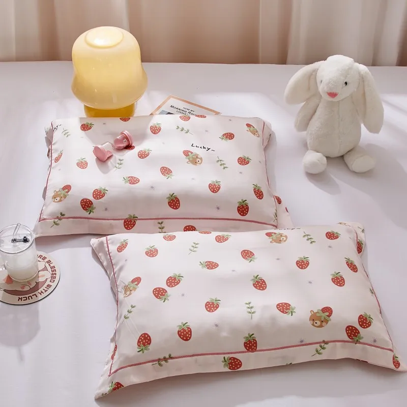 

Tencel Silk Pillowcase Baby Kids Summer Strawberry Pattern Latex Pillow Covers Decorative Bed Sleeping Mulberry Silk Pillow
