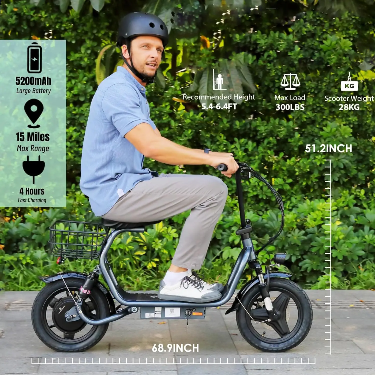 

1200W Peak Electric Scooters for Adults, 14" Fat Tire, 500Wh Battery, 30 Miles Range, 20MPH Top Speed