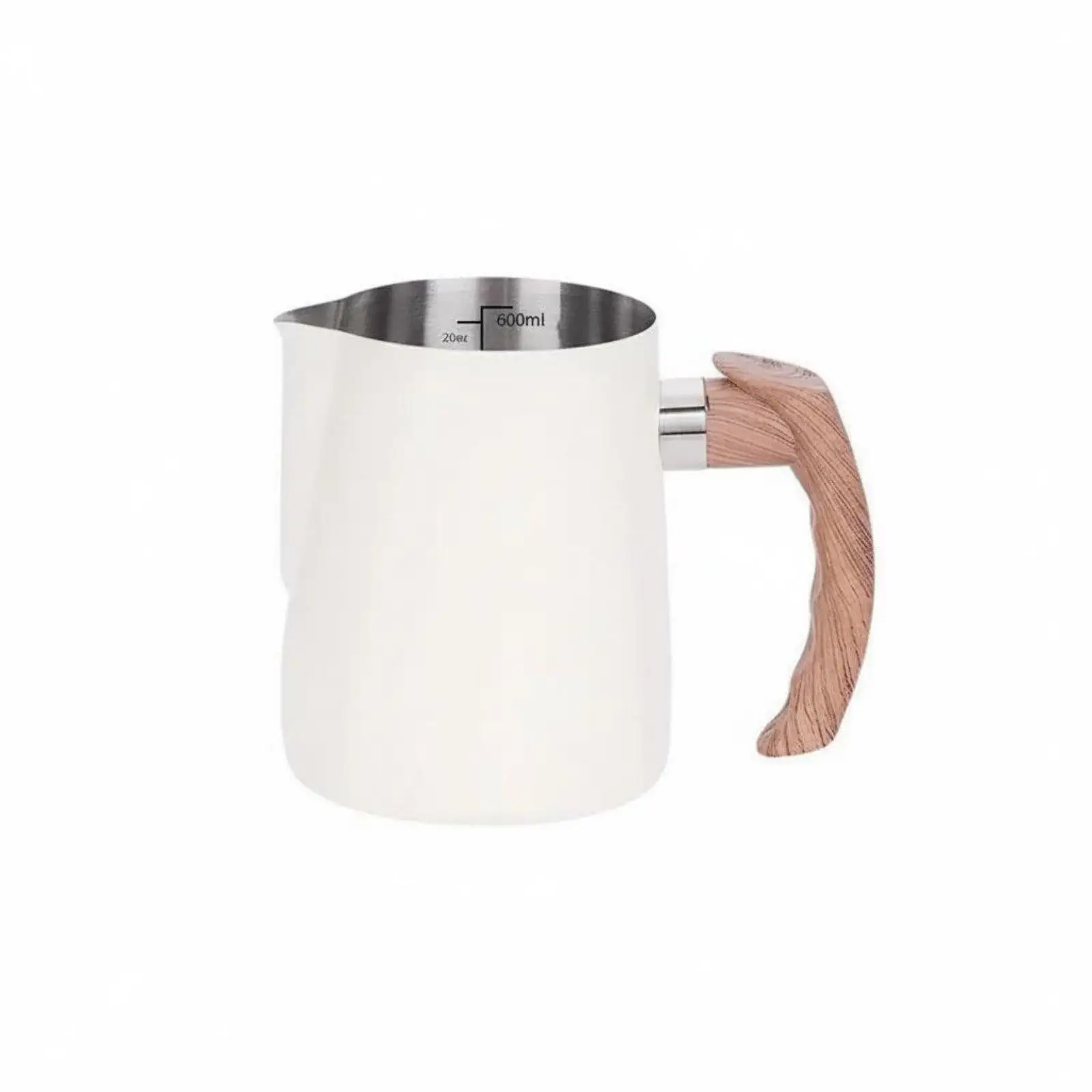 Stainless Steel Frothing Pitcher Wooden Handle Accurate Pour Latte Art Jug Internal Scale Durable Milk Steamer for Coffee Shop