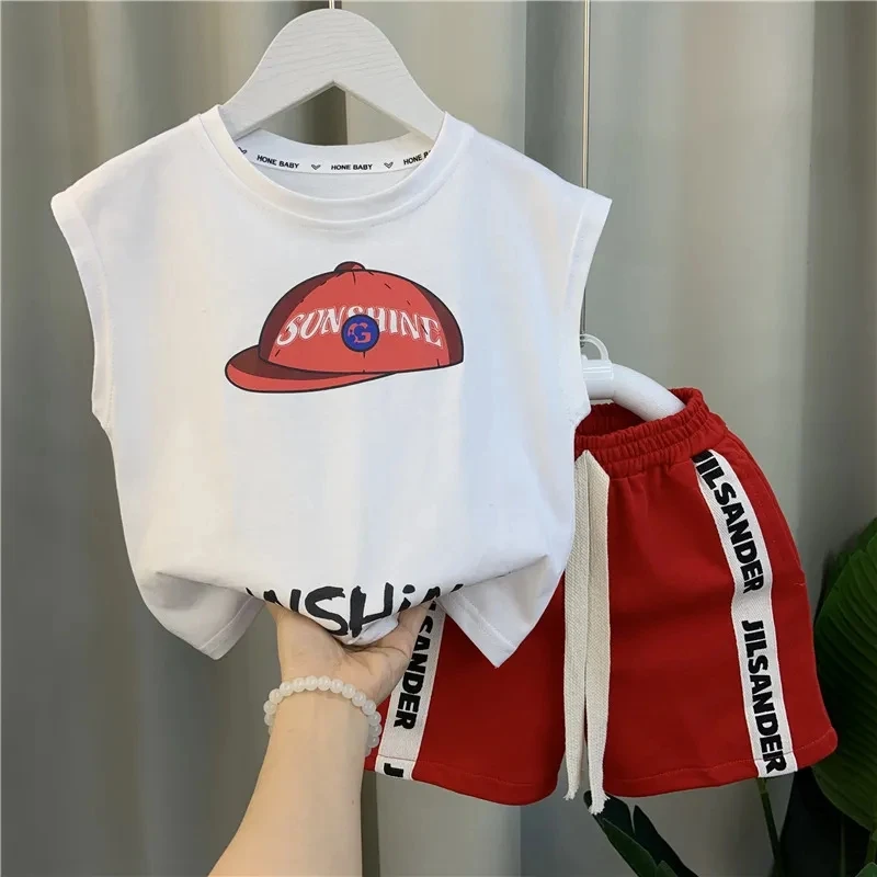 2023 New Boys Summer Set Children's Leisure Sports Set Baby Sleeveless T-shirt Short Two Piece Set