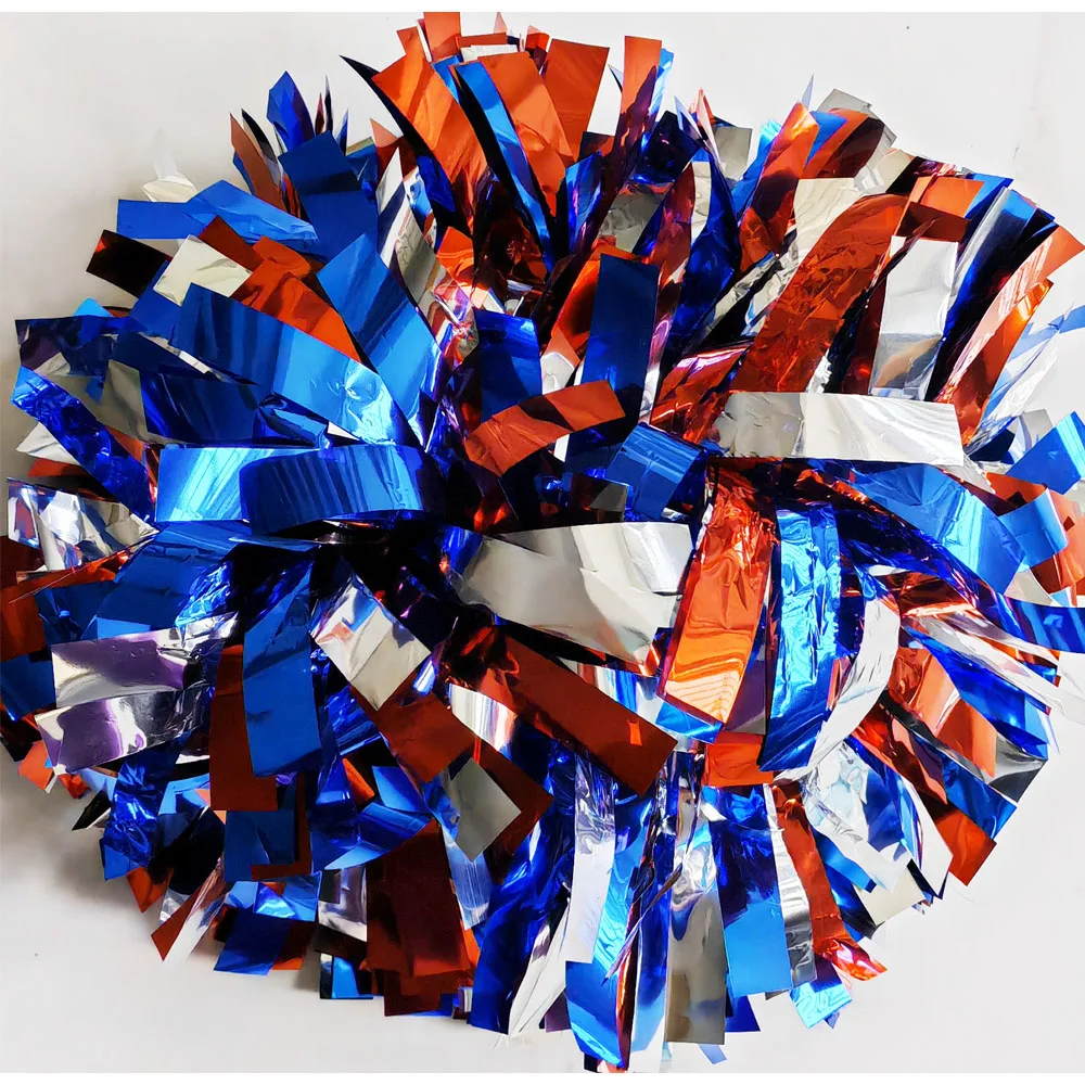 1PIECE,Cheerleader Pom Pom ,Metallic holographic red with holographic navy Mix, Custom Size and Color, Baton Handle