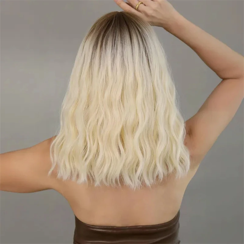 Korte Ombre As Blonde Met Pony Highlight Synthetische Kant Front Bob Pruiken Gekleurd Asbruin Pruik Hittebestendig Haar Voor Vrouwen