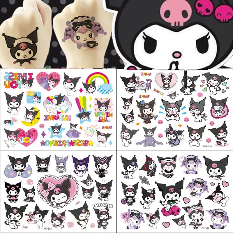 Pegatinas de tatuaje Kawaii 2 piezas Kuromi, calcomanías de dibujos animados de Anime Sanrio, tatuaje temporal a prueba de agua, juguete divertido