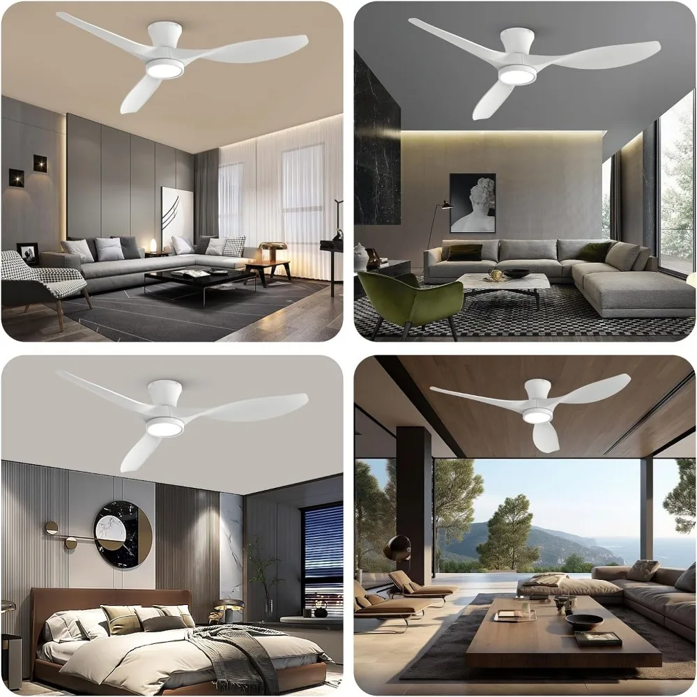 52 inch ceiling fan with light remote control, modern low-key ceiling fan with quiet reversible DC motor, suitable for bedrooms