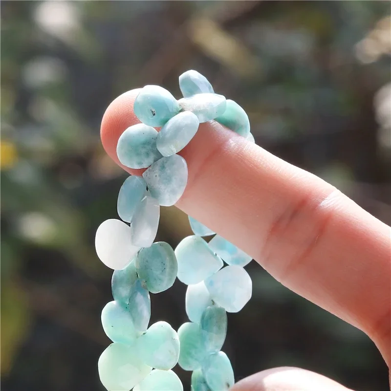 Natural Stone Larimar Flat Drop Faceted Beads 8-9x9-10MM For Jewelry Making Diy Bracelet