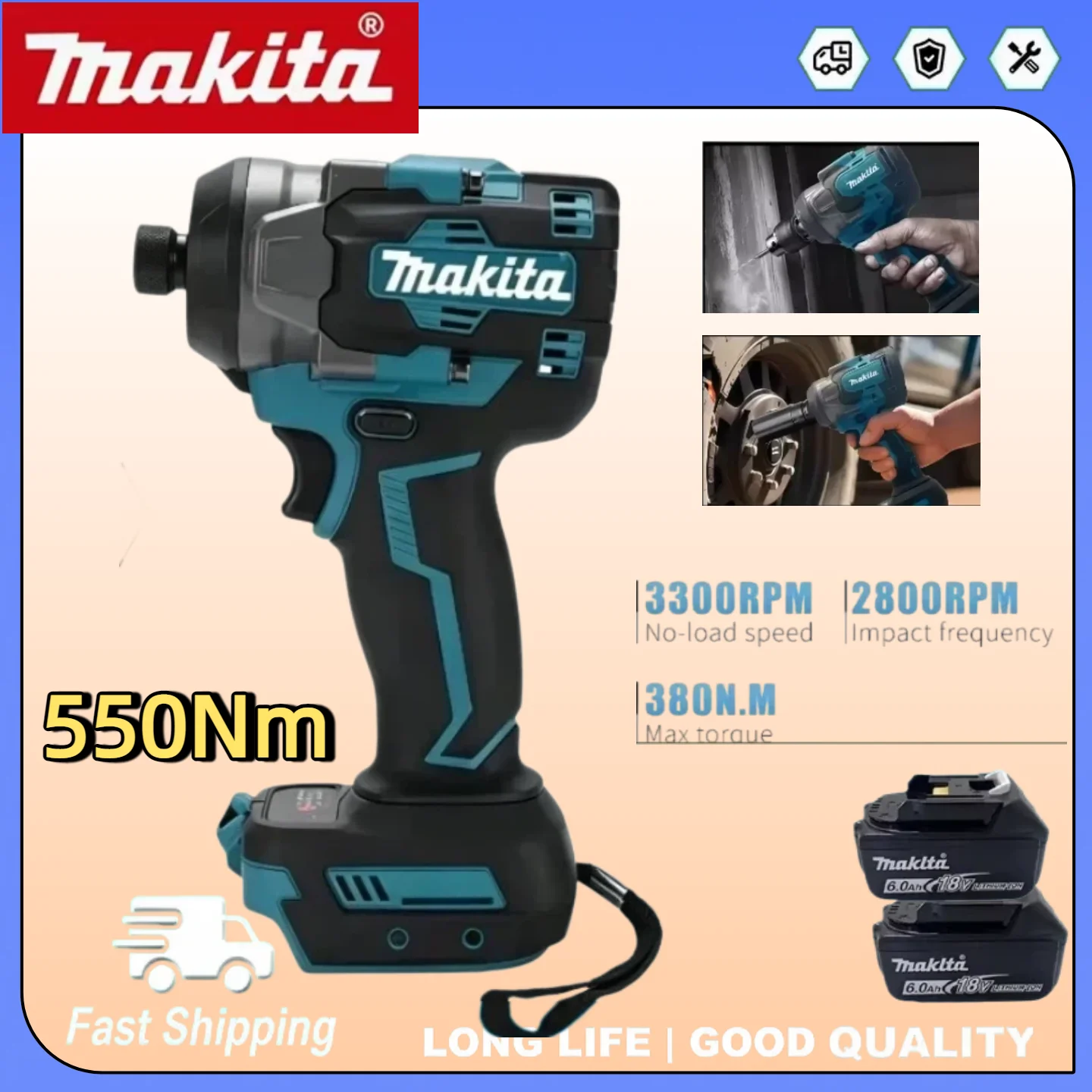 

Makita 550Nm High Torsion Cordless Impact Wrench 3500IPM High Concentricity Electric Equipment Repair Power Tool