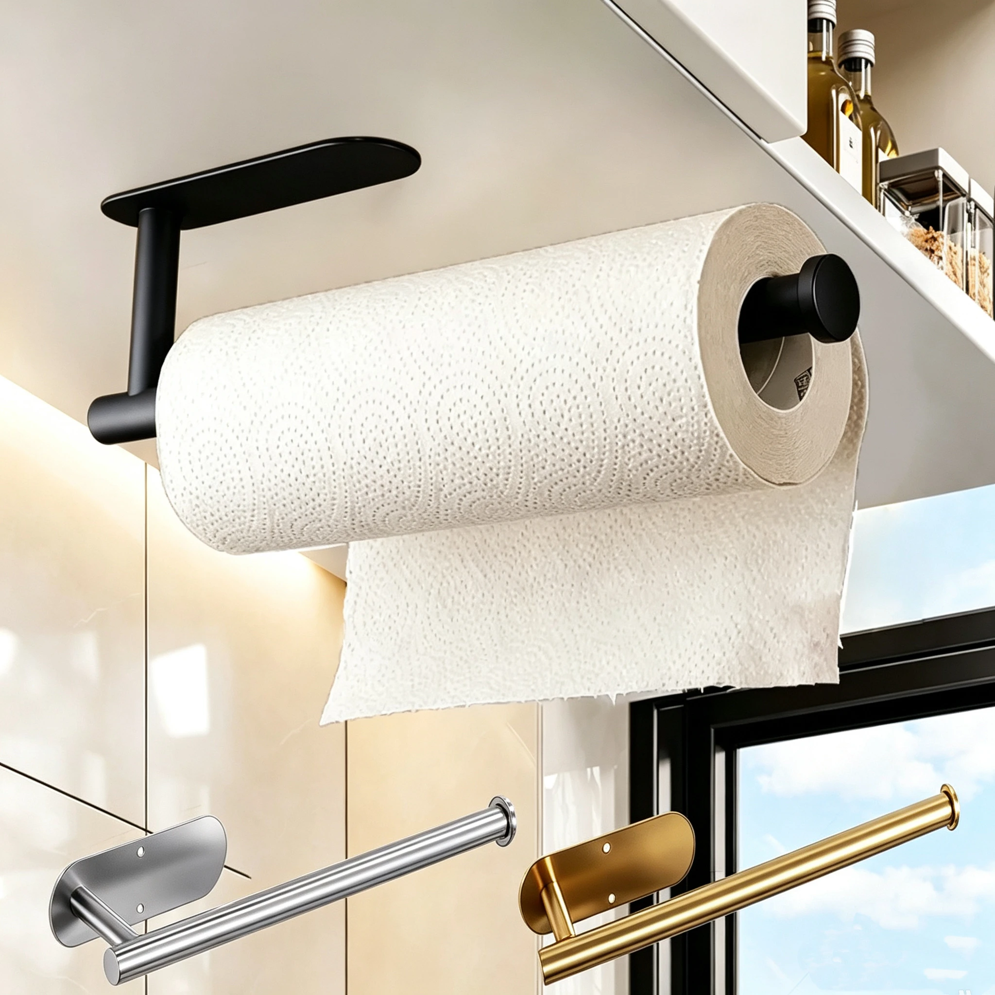 

Kitchen Paper Towel Holder Adhesive Tissue Hanger Toilet Roll Paper Dispenser Cabinet Storage Napkin Rack Bathroom Accessories