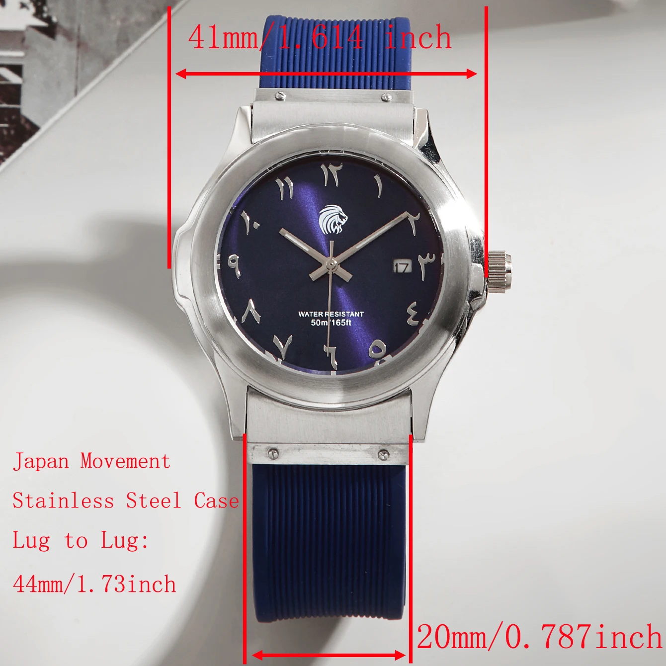 Montre-bracelet arabe avec boîtier en acier, mouvement à quartz japonais, étanche