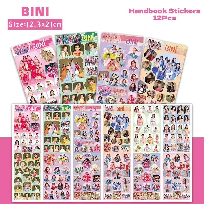 

12pcs/set Kpop BINI Sticker Notebook Refrigerator Stationery Cute Stickers Gwen Stacey Mikha Aiah Colet Maloi Jhoanna Fans Gift