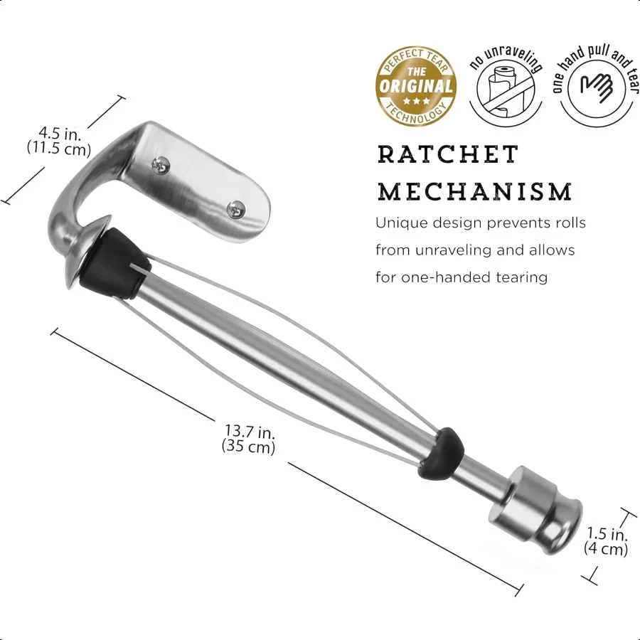 Perfect Tear Wall Mount Paper Towel Holder Patented Design for OneHanded Use Rounded Finial 14Inch Brushed Sier Metal Finish