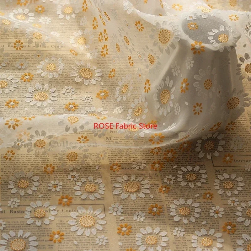 Sunflower Print Organza Tulle Fabric Fabric for Spring Dress, Vacation Party dress, Dance Dress