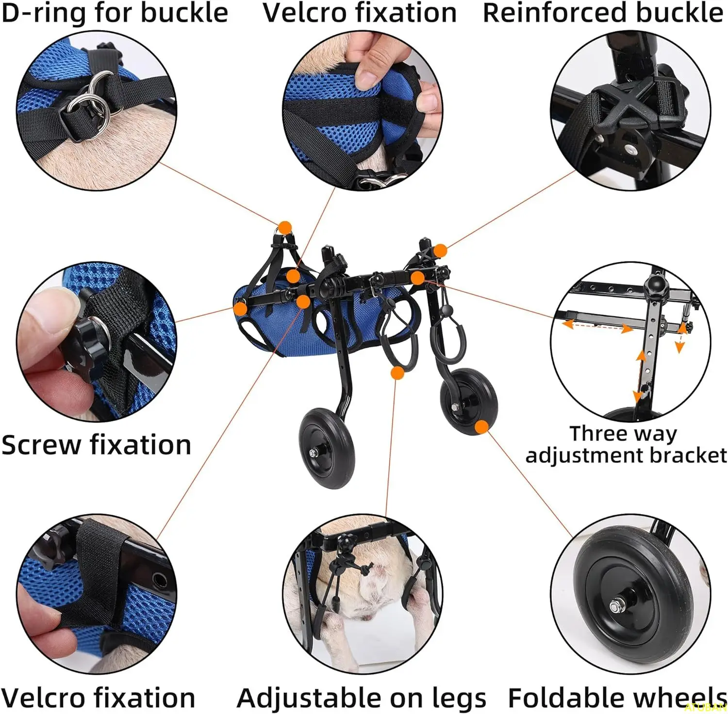 ATUBAN silla de ruedas para perros pequeños, sillas de ruedas ajustables para perros, ayuda a la movilidad para mascotas con discapacidad, adecuada