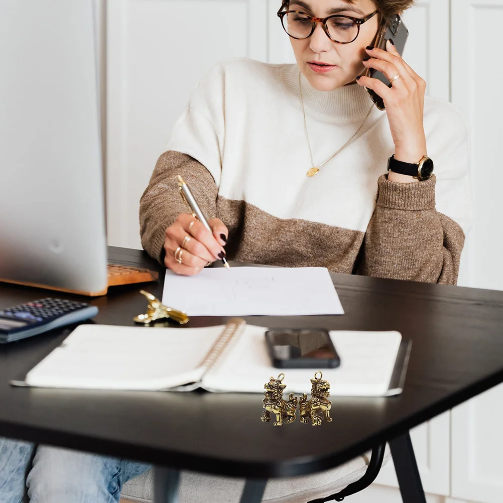 2 قطعة الأسد النحاسي فنغشوي الزينة النمط الصيني سطح المكتب زخرفة الديكور المنزلي الازدهار الثروة رمز النحت #1