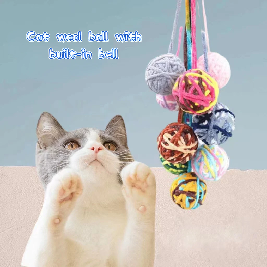 

Pet Cat Toys Self Entertaining Chew and Tease Cat Toys Colorful Yarn Balls With Bell Sounding Interactive Toys Pet Products Acce