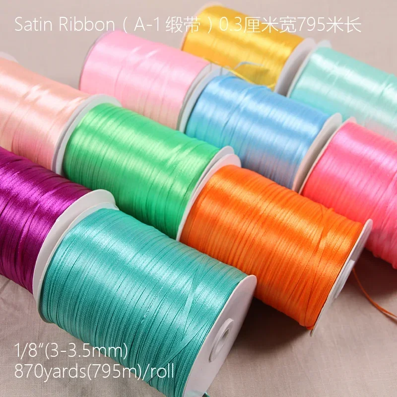 870 yards(795 meters/roll) 1/8\'\'(3mm) satin ribbons wholesale gift wedding Christmas decoration wrapping ribbons