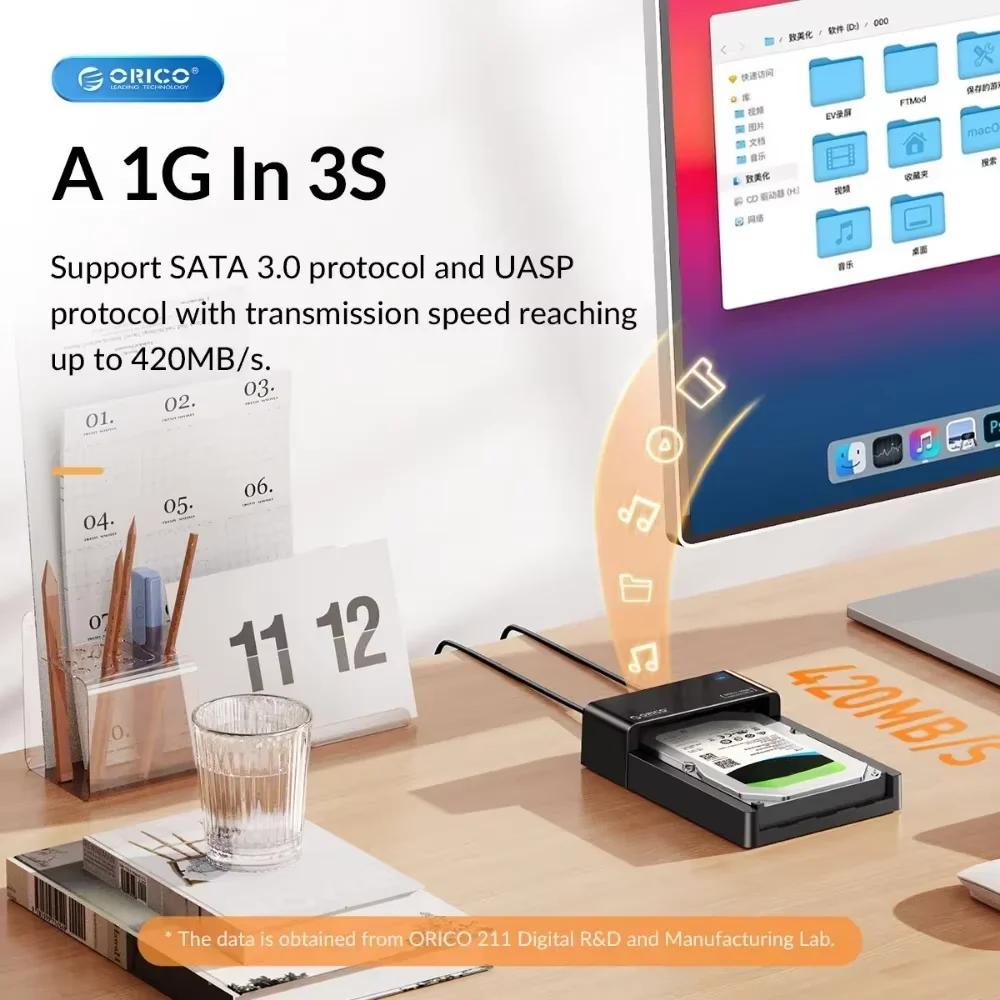 ORICO Lay-Flat HDD Docking Station SATA to USB 3.0 External Hard Drive Docking Station for 2.5/3.5inch HDD SSD Support UAS