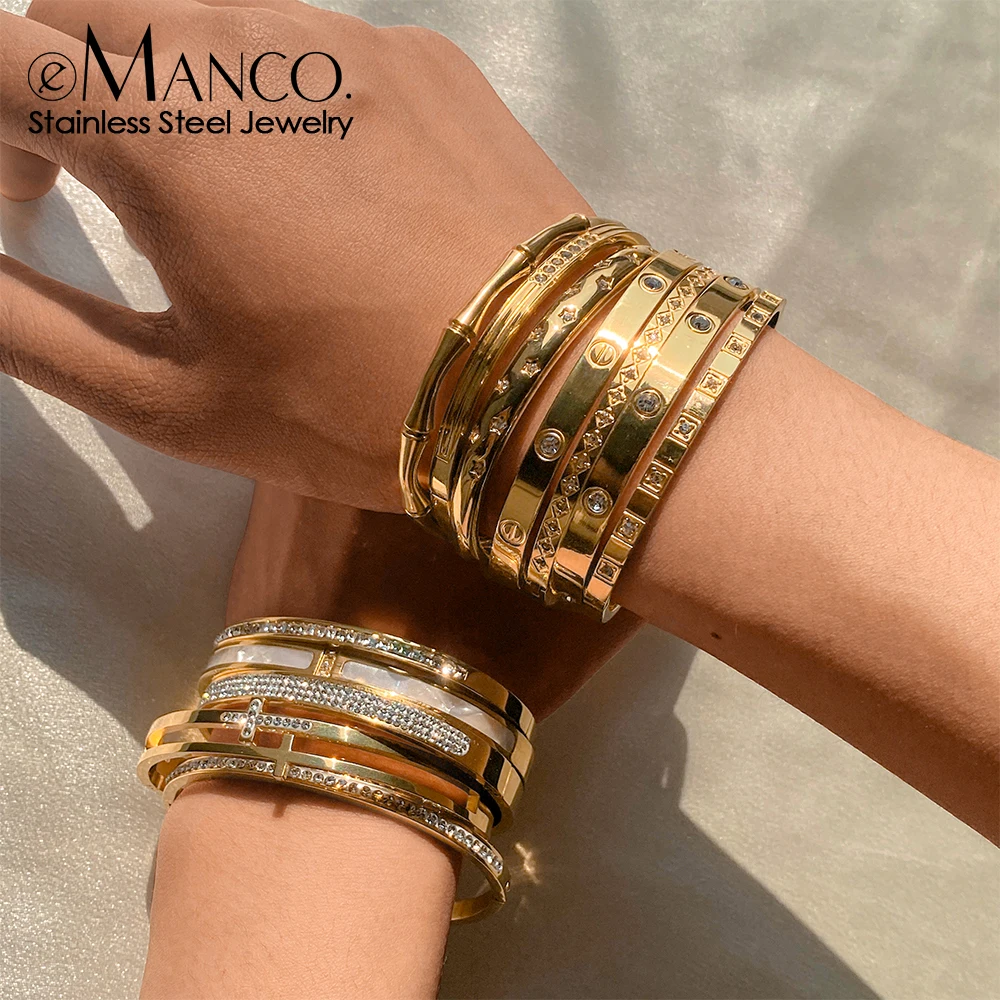 EMANCO Stainless Steel Shiny Rhinestone Women's Fashion Bangle Punk Jewelry Holiday Gifts Factory Direct