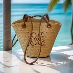 Sac de plage en paille tissée pour femme, sac de bord de mer de haute qualité, sacs de plage pour femme, sac E27, vacances d'été, nouveau, 2024