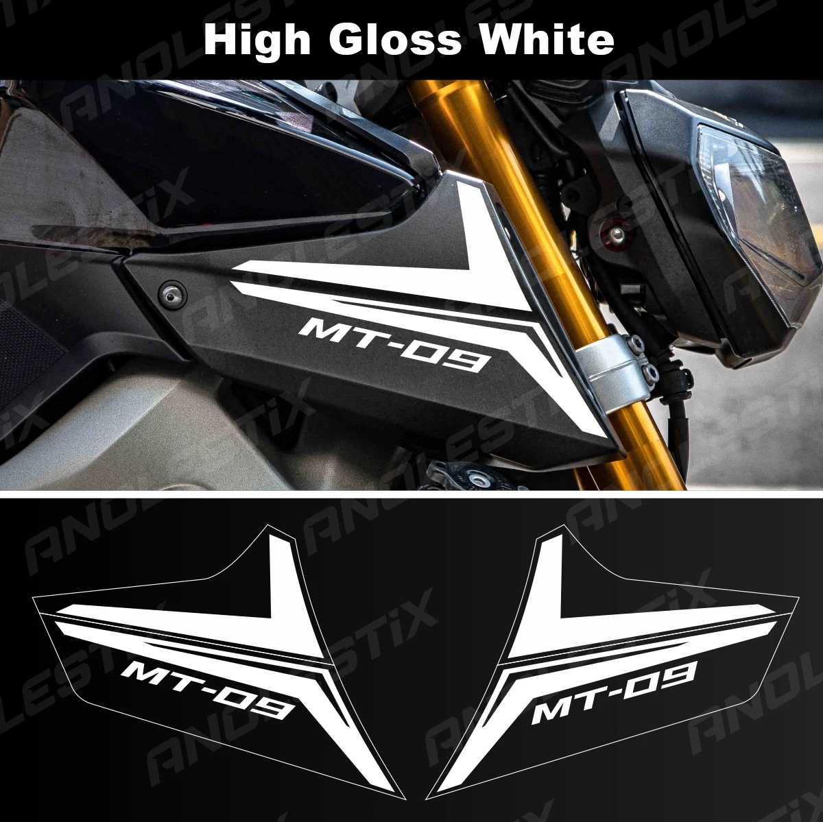 AnoleStix Reflective Motorcycle Logo Set Air Inlet Emblem Decals For YAMAHA MT09 MT-09 2013 2014 2015 2016 2017