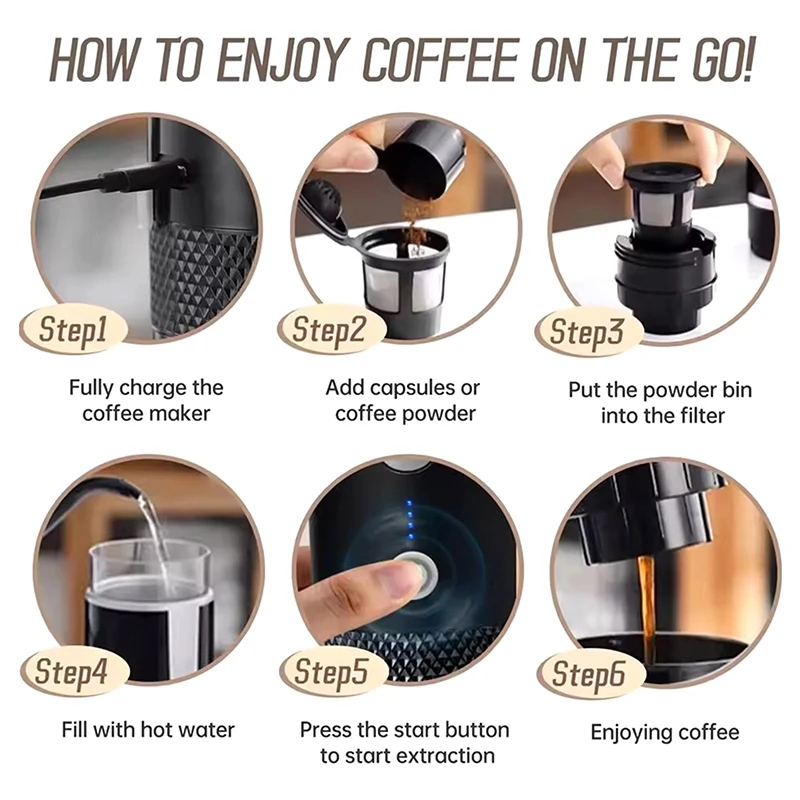 Portable Wireless Coffee Maker For K Cup Capsules Small Electric Coffee Maker One Button Operated For Camping Picnic Outdoor Use