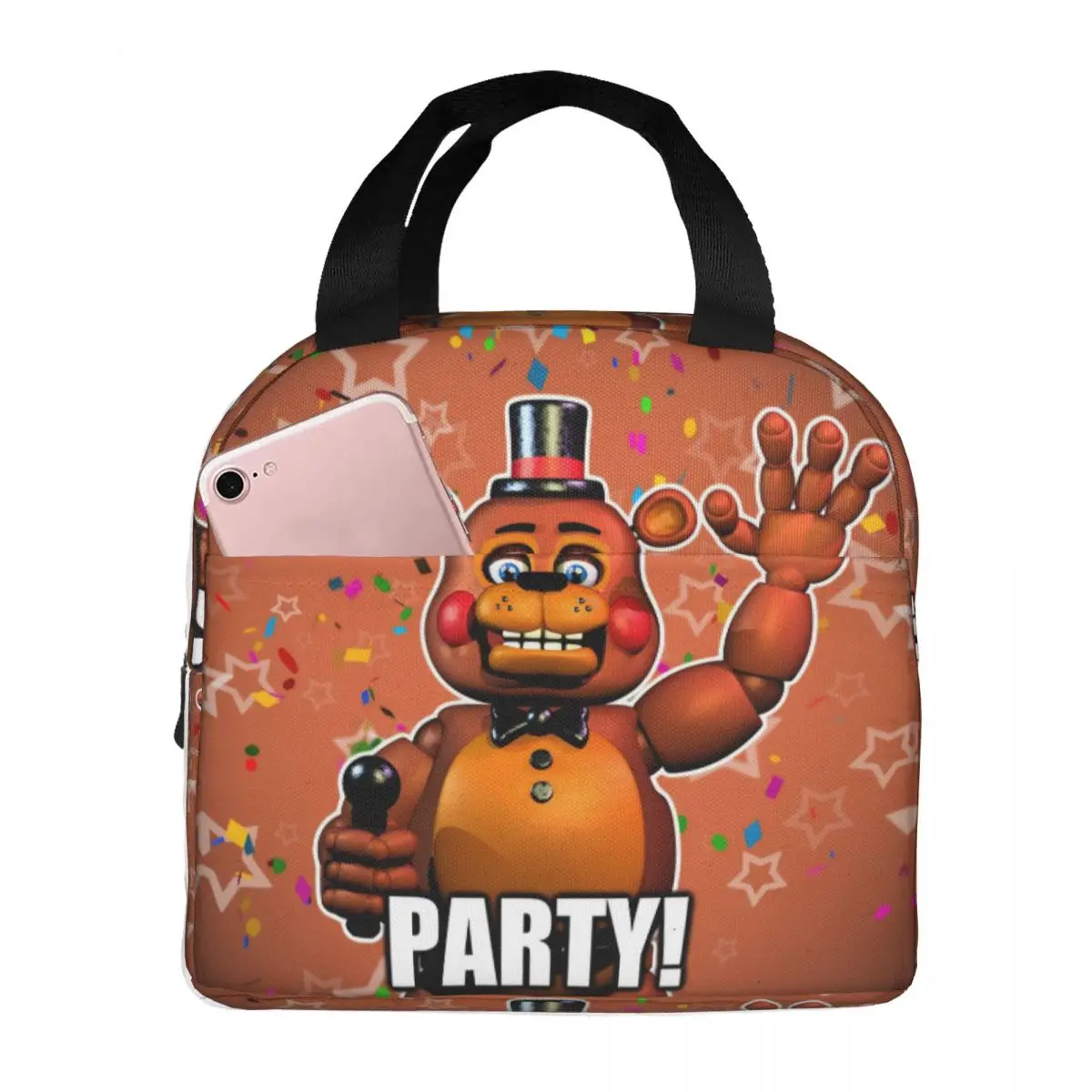 FNAF At Freddys Merch Isolierte Lunch-Tragetasche für Picknick-Aufbewahrung, Lebensmittelboxen, wiederverwendbare Thermo-Kühlboxen, Lunchboxen
