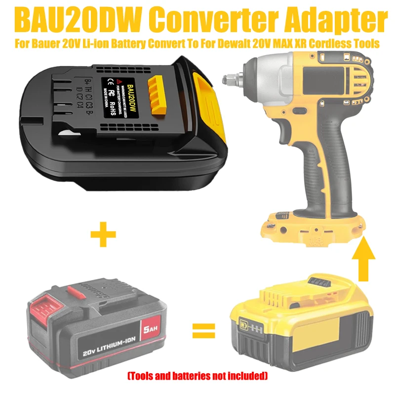 

ALASICKA BAU20DW Battery Adapter Converter for Bauer 20V Li-ion Battery Convert To Work for Dewalt 20V Cordless Power Drill Tool