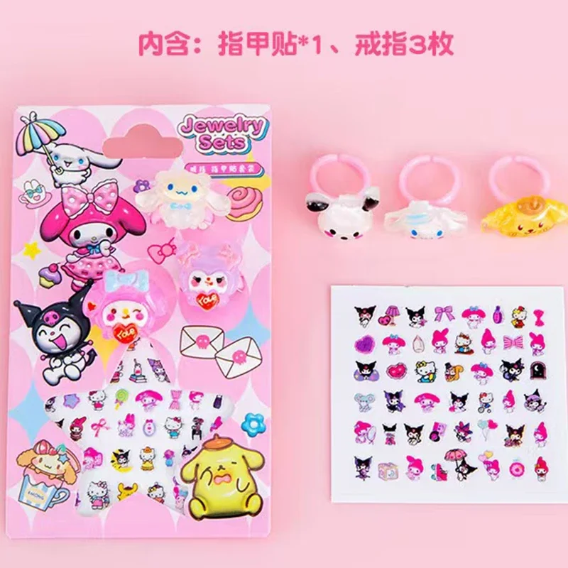 20Set/Box Sanrio melody Ring Kids Baby Rings Kuromi Cinnamoroll Cartoon Children Girl Rings Party Gifts with box