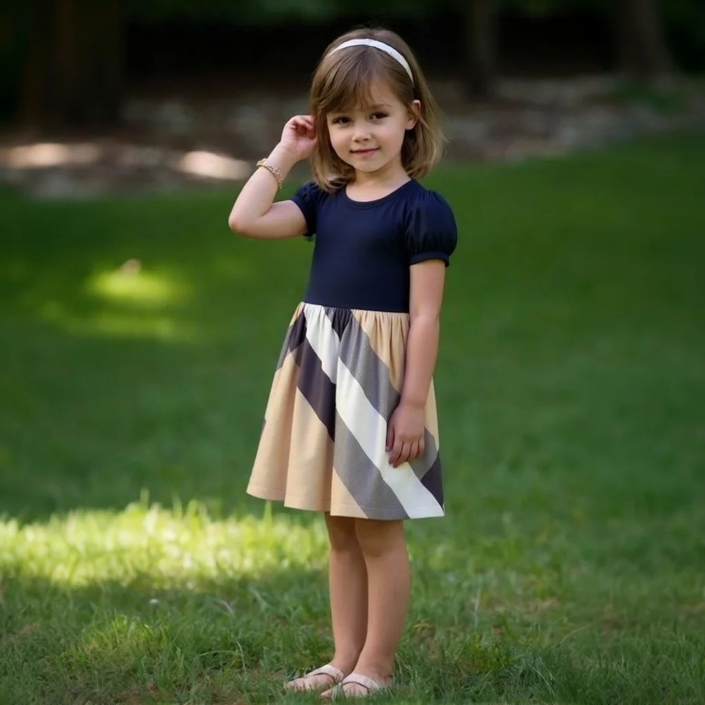 Sisters Elegant Girl Dress 2025 Summer striped plaid Splicing Girl Princess Dress Casual Cotton Baby Romper Kids Girls Clothes