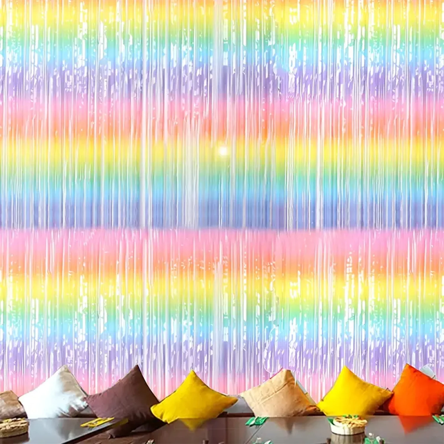 1PC Colorful gradient rain screen, birthday party decoration, rainbow door ribbon, tin foil tassel curtains, studio props