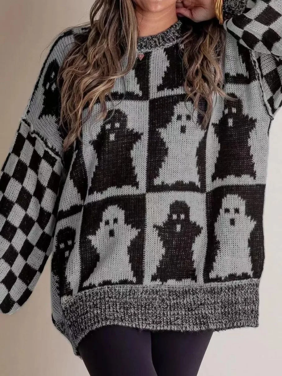 

Loose Printed Women's Sweater Comfortable Knitted Long Sve round Ne Warm Thermal Autumn Faion Commute Sle Other Mate...