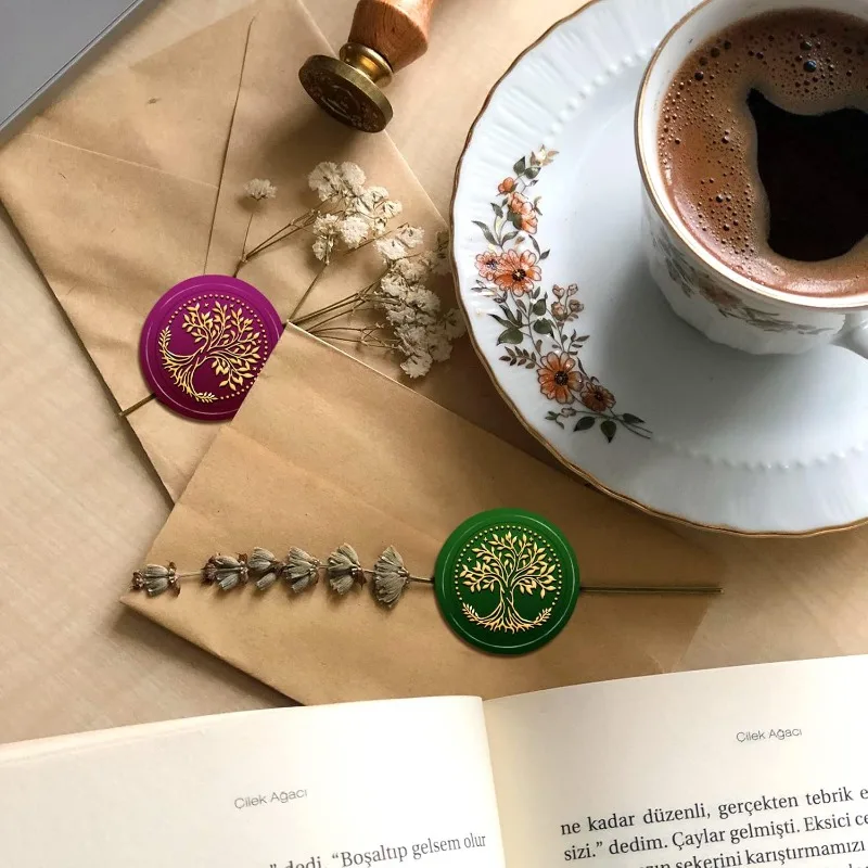 1Set Tree of Life Wax Sealing Stamp Vintage Plant Wax Seal Stamp with 30mm Brass Head and Wooden Handle for Envelopes Photo