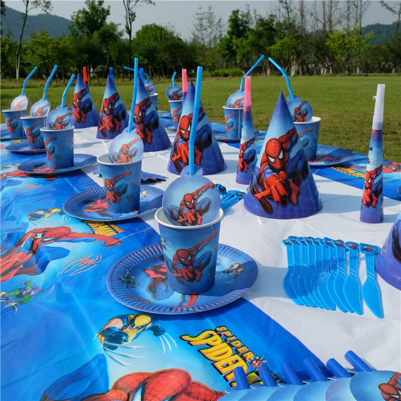 Spiderman Birthday Party Decorations Balloons Banner Plates Cup Spider Theme Tableware Event Party Supplies for Boy Kids Gifts