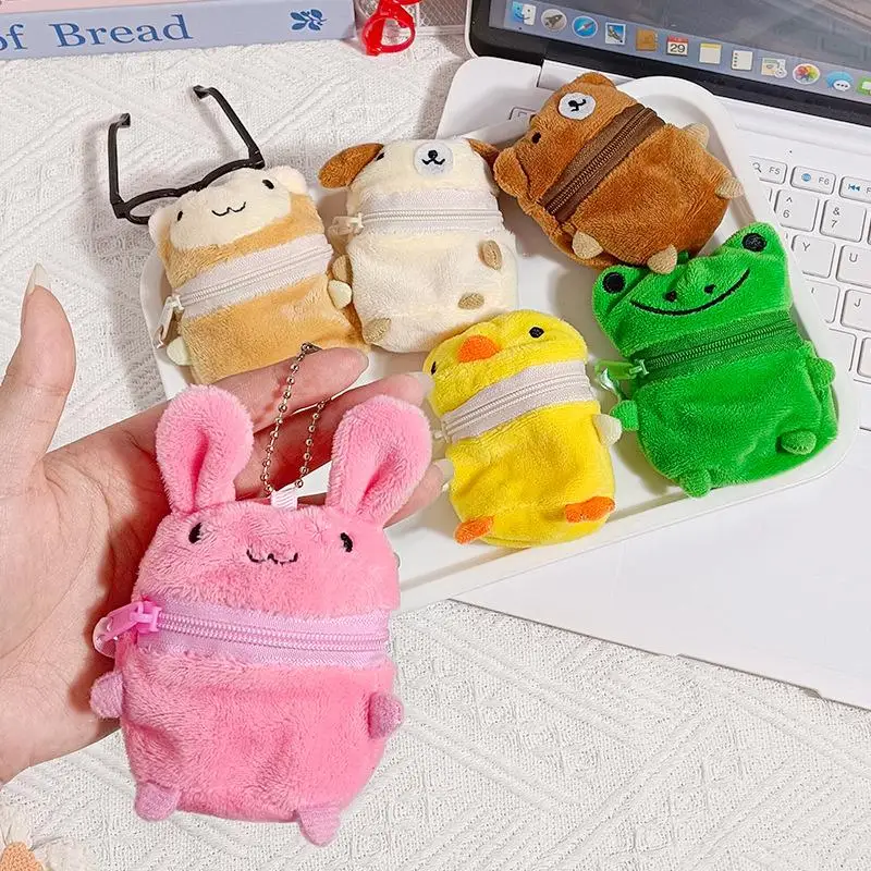 * Mini Pink Fluffy Rabbit Coin Purse Keychain Bag Charm Cute Cartoon Headphone Case Storage Bag Gift Creative Festival Supplies