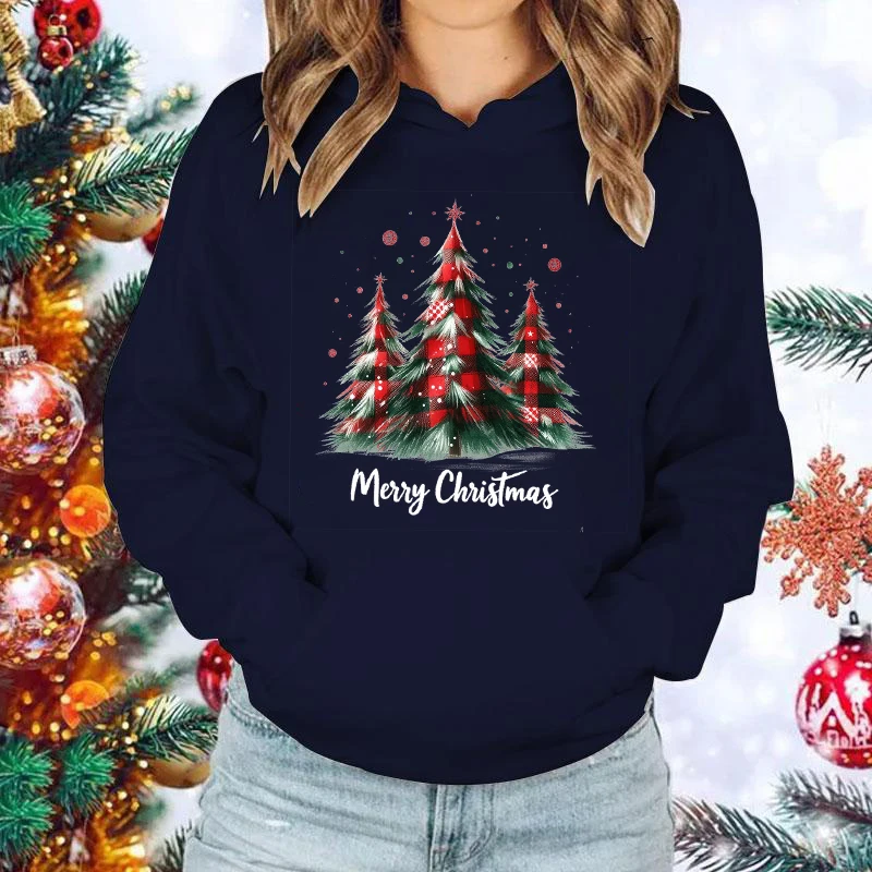 New Merry Christmas Tree Printing Hoodies For Women Men Autumn Winter Sweatshirt Fashion Streetwear Pullover Christmas Hooded