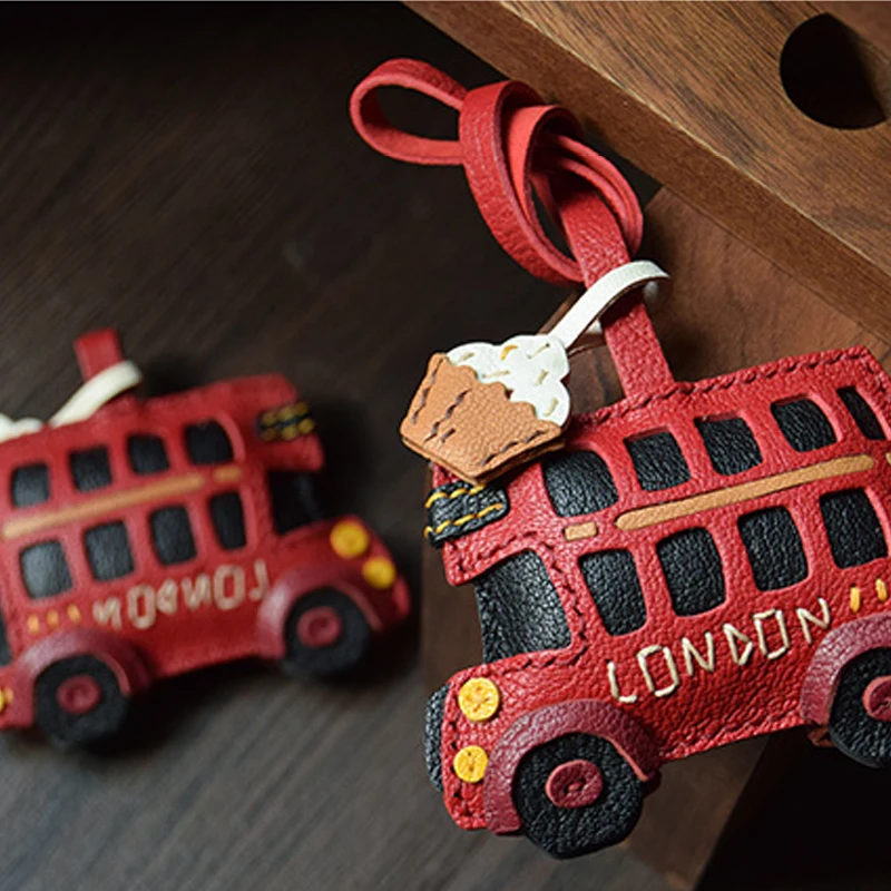 Handmade Leather London Bus Keychain Cute Bus Key Ring Bag Charm