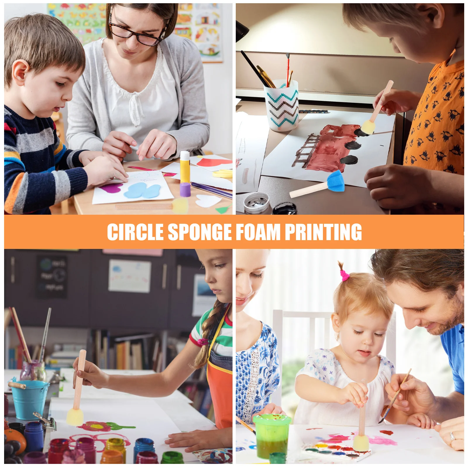 

10Pcs Round Paint Sponge Brushes Wooden Handle DIY Painting Sponge for Creative Drawing and Graffiti Painting Tools