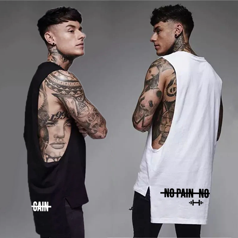 Mens Fitness Clothing Extend Cut Off Sleeveless Shirts Cotton Breathable Gym Bodybuilding Vests Summer Casual Muscle Tank Tops