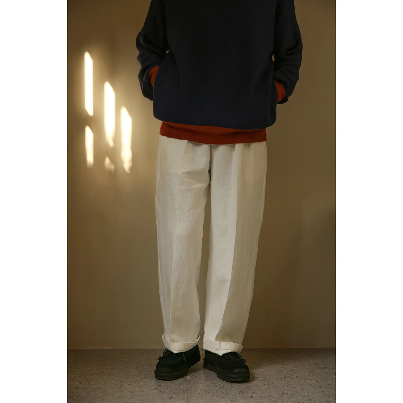 

Second Order Double Pleated Casual Trousers White Vintage Inspired Pants Loose Fit