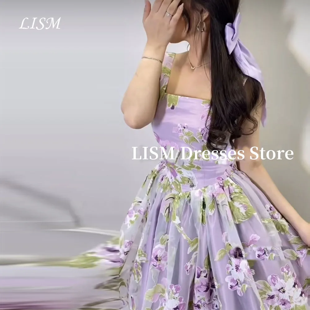 LISM Flower Purple A-Line Korea Evening Dresses Photo Shoot Cotton Printed Birthday Party Gowns웨딩드레스Customized Corsets