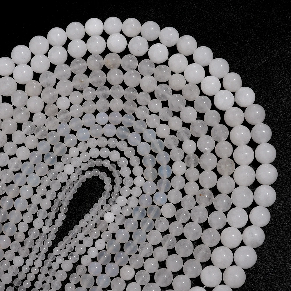 

1 Strand Natural Stone Beads White Chalcedony Jade Round Smooth Loose Beads for Jewelry Making DIY Bracelets Handmade Accessory