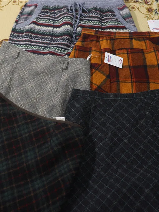 

Vintage Long Straight Tube Plaid A-Line Skirt Slimming Spring Autumn Wool 80% Other 20% Forest System f Body Skirt