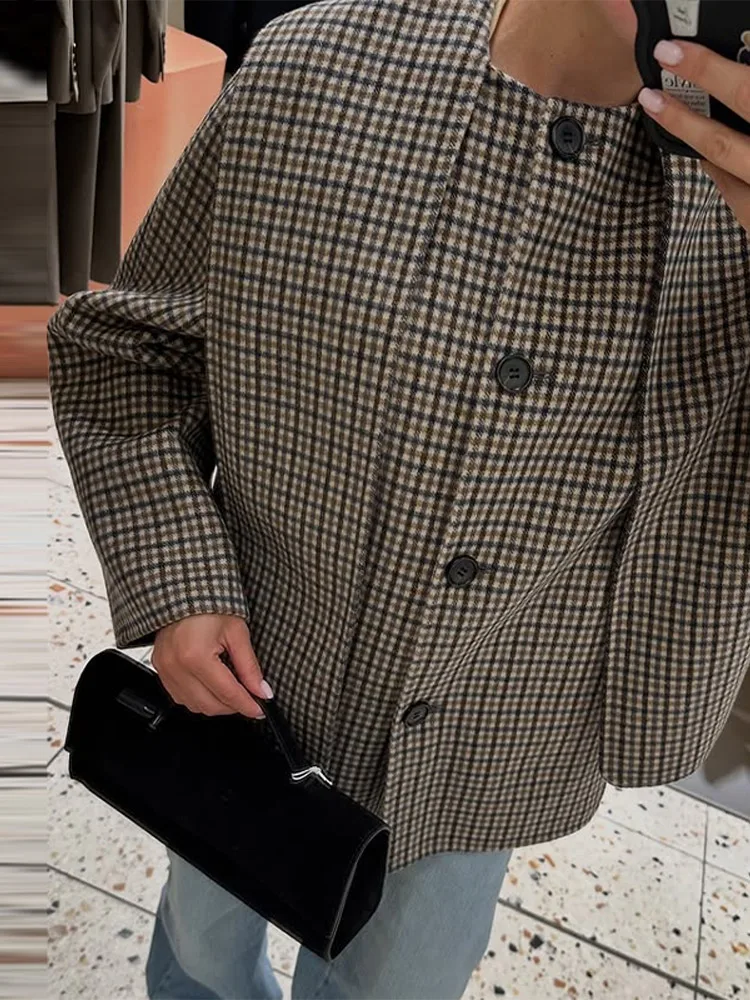 معطف نسائي صوف شبكي غير رسمي وشاح أنيق بياقة وأكمام طويلة معاطف نسائية واحدة الصدر موضة شتاء وربيع ملابس خارجية أنيقة للسيدات