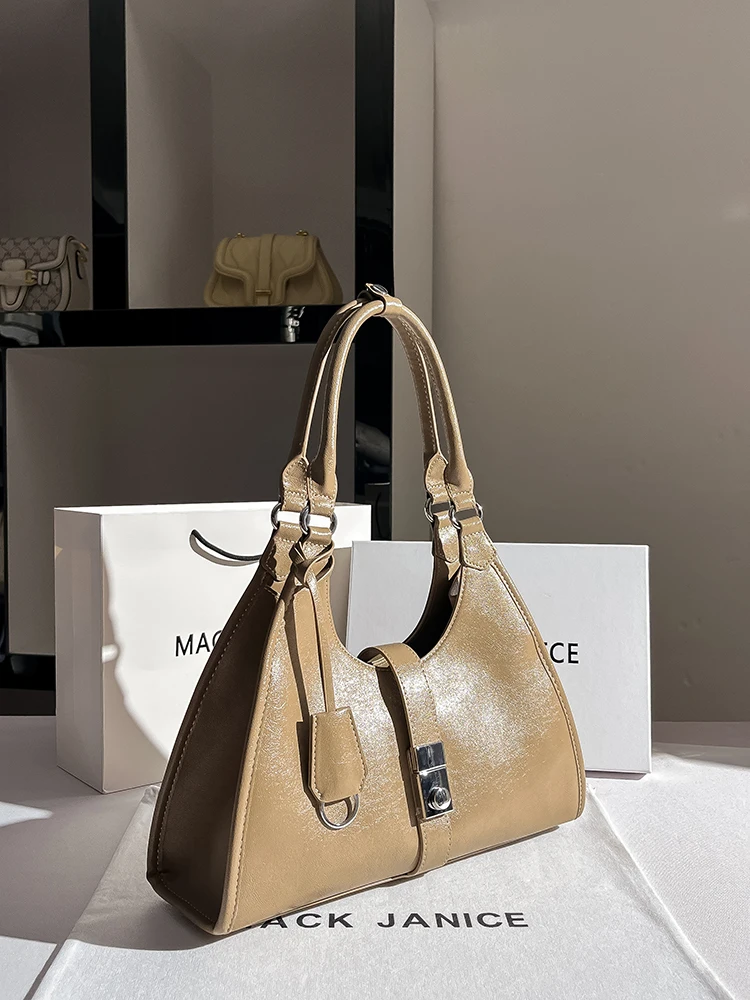 

MackJanice Fashion Minimalist Luxury Casual Versatile Single Shoulder Underarm Bag 2025 New Moon Bag Soft Leather Commute Bag