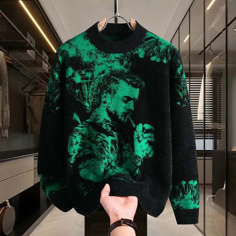 

Мужской модный двусторонний норковый бархатный свитер с высоким воротником на подкладке, теплый базовый слой, повседневный зимний топ