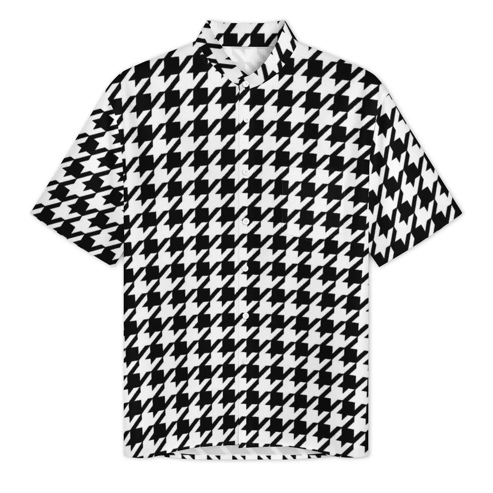 Black And White Houndstooth Vacation Shirt Abstract Design Hawaiian Casual Shirts Men Novelty Blouses Streetwear Graphic Top