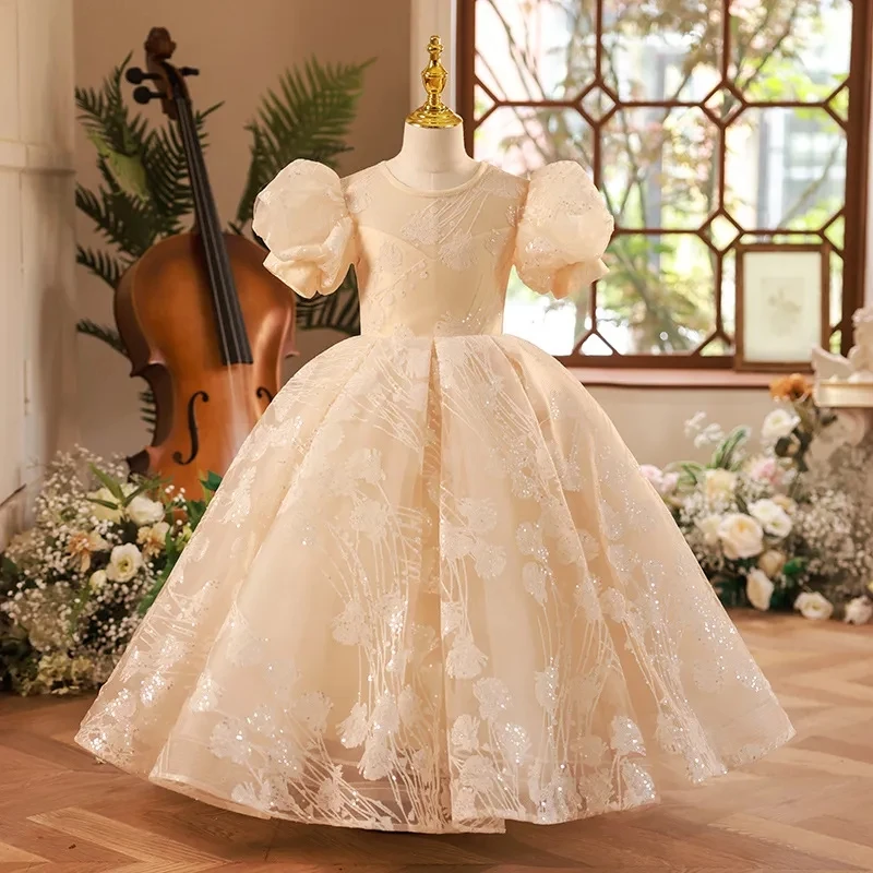 

New Children's Dresses for Girls' Princess champagne sequins embroidery wedding Birthday Party Dress teen Beauty costume