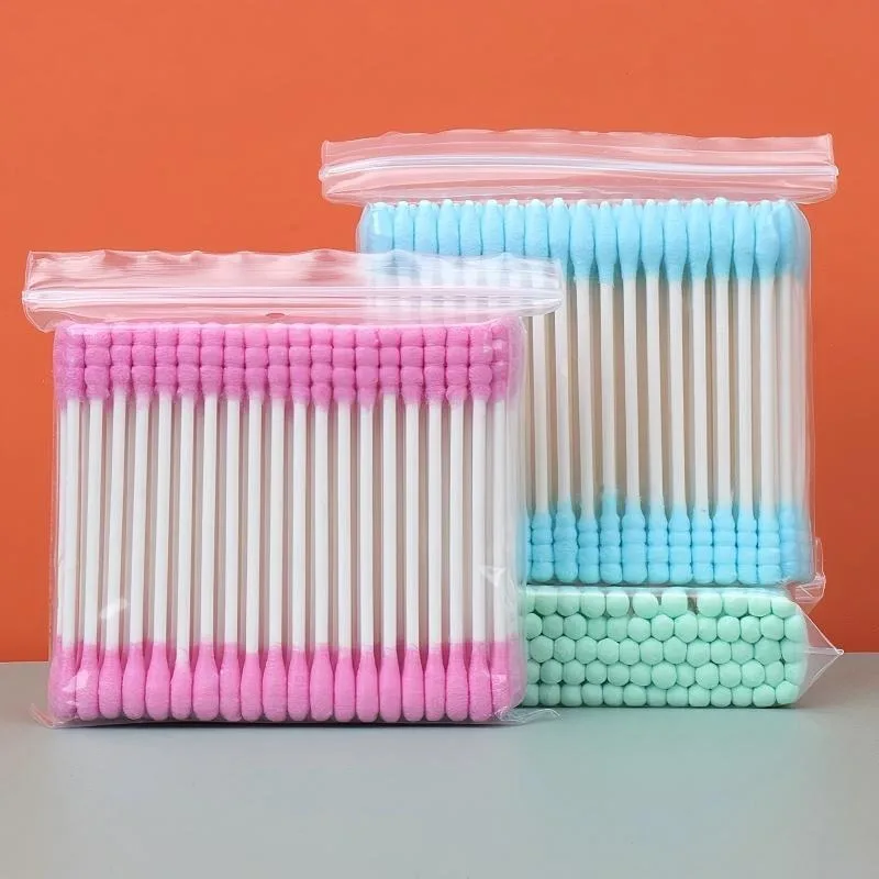 100/300/500 Pcs Double Headed Pointed Round Head Spiral Head Mixed Head Colored Paper Stick Beauty Makeup Remover Cotton Swab